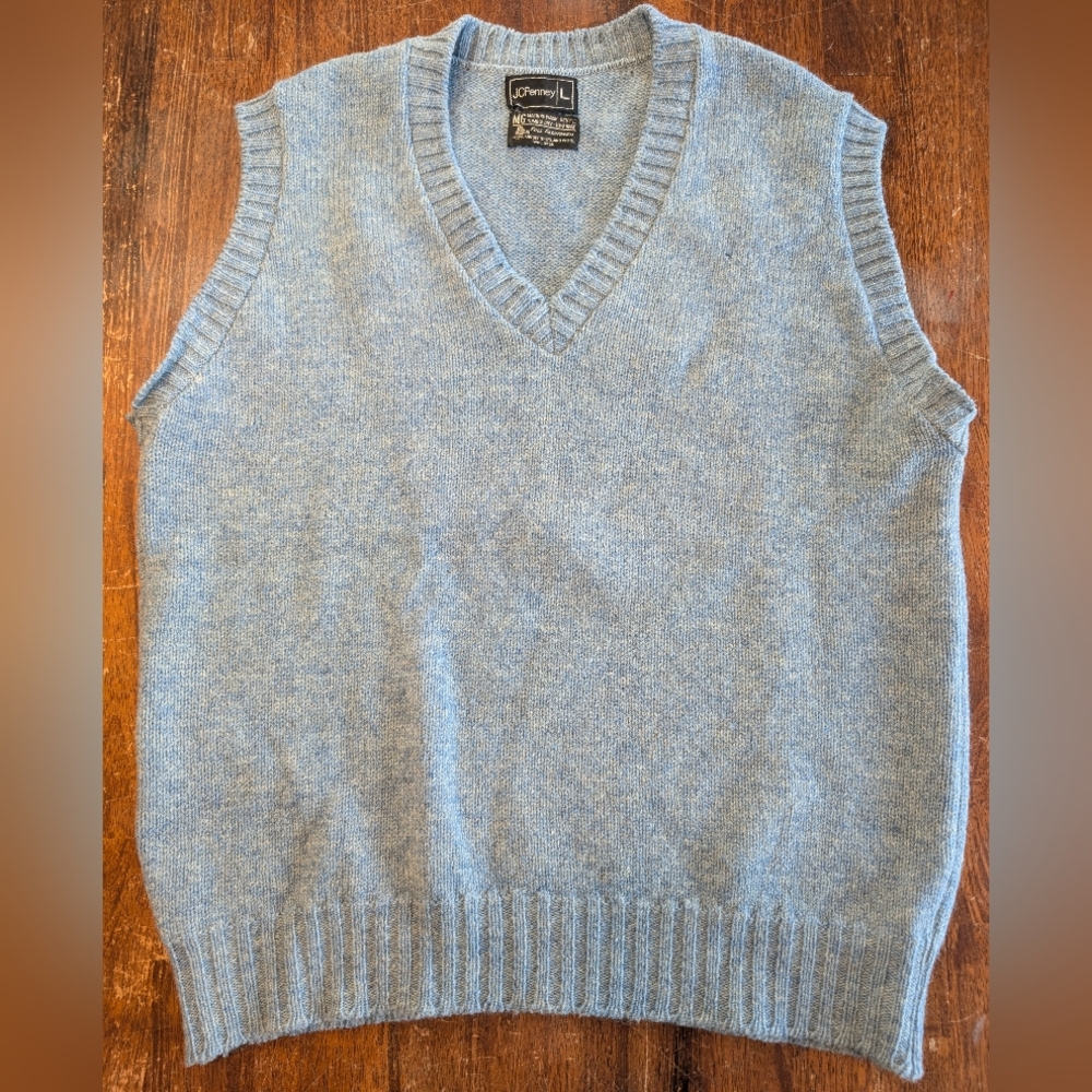 Vintage Sweater Vest J.C. Penney 100% Wool Blue Men's Large